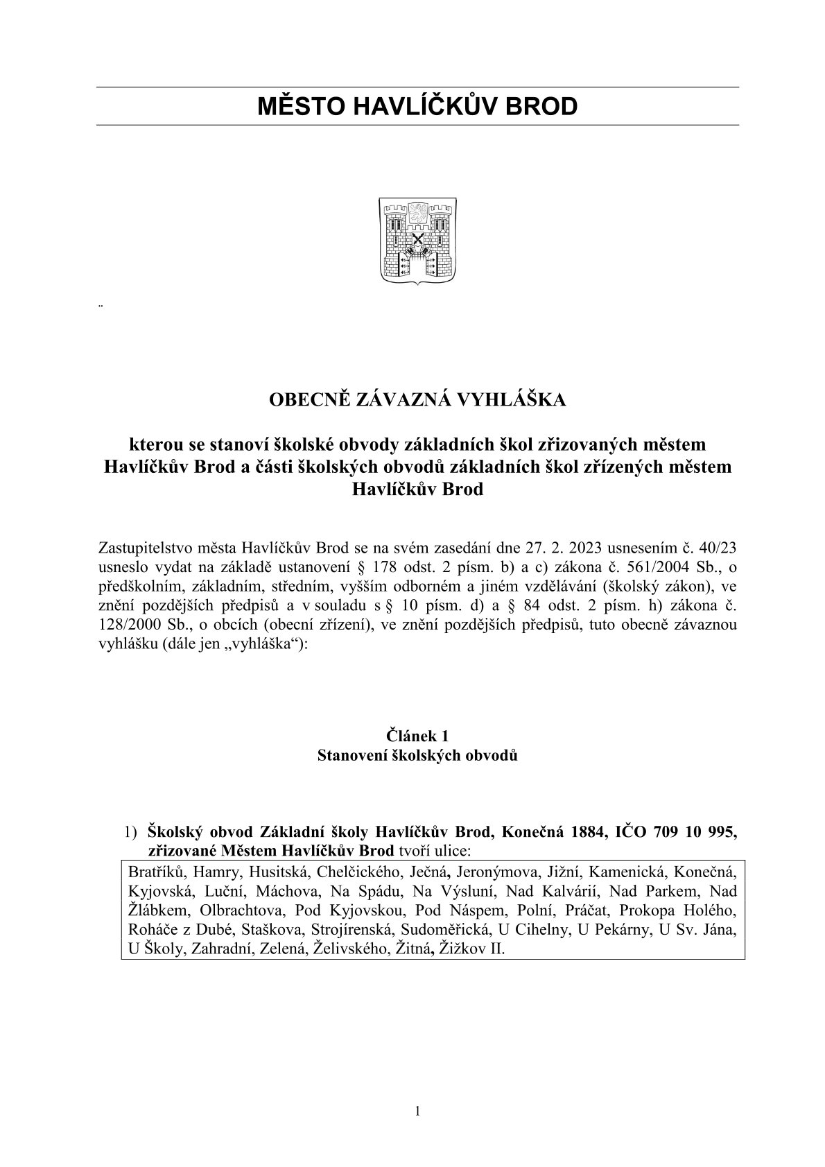 Seznam školských obvodů v Havlíčkově Brodě